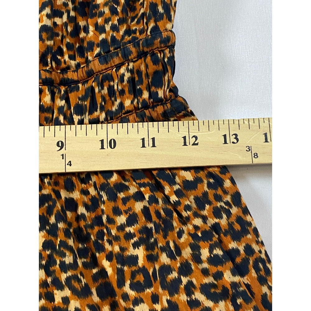 Ulla Johnson Leopard Print Mini Dress Brown V-Neck Puff Sleeve Smocked Waist 2 - Picture 11 of 15
